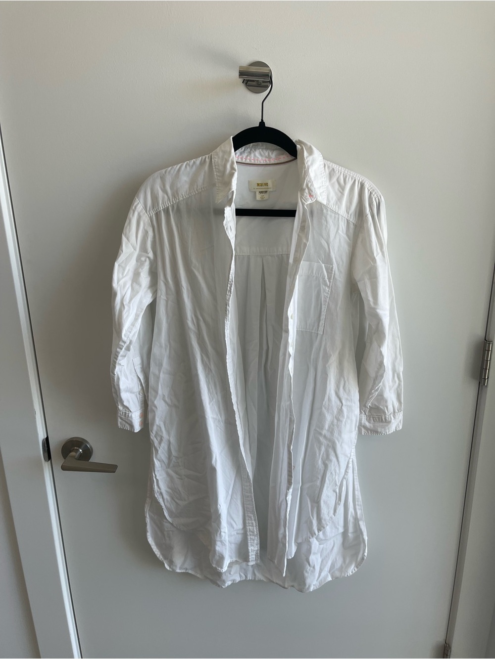 Mauve White Button-Front Long Shirt Dress